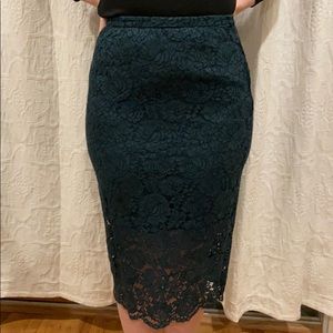 Deep Green Lace Midi Skirt